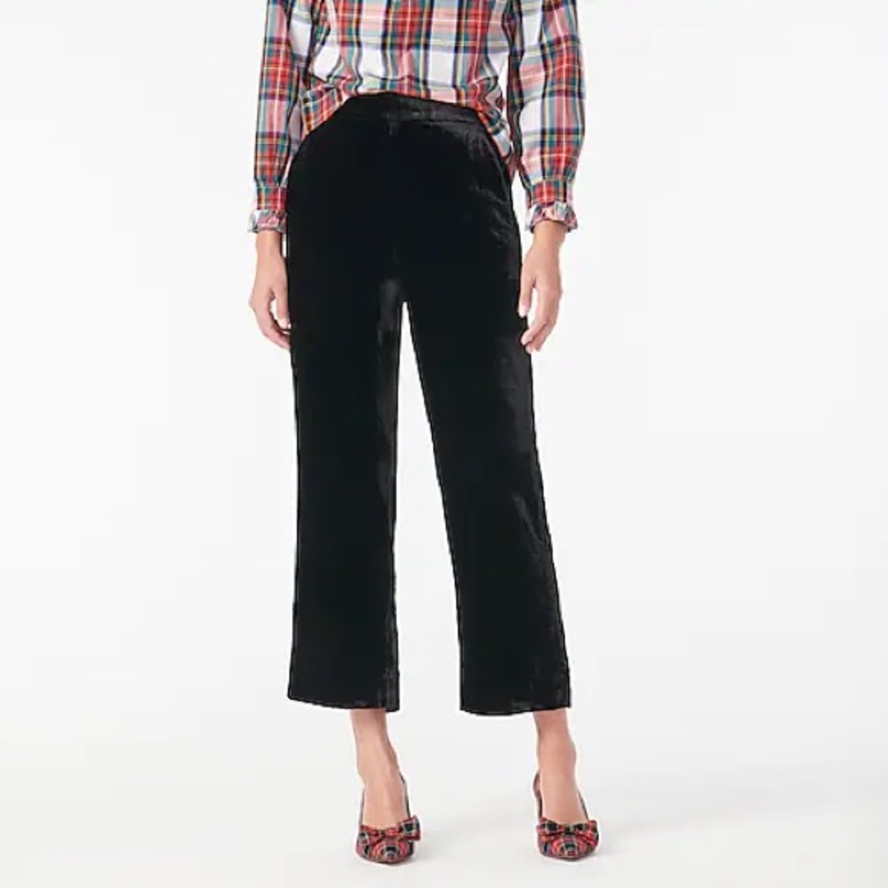 J. Crew Black Velvet Cropped Wide-Leg Pants